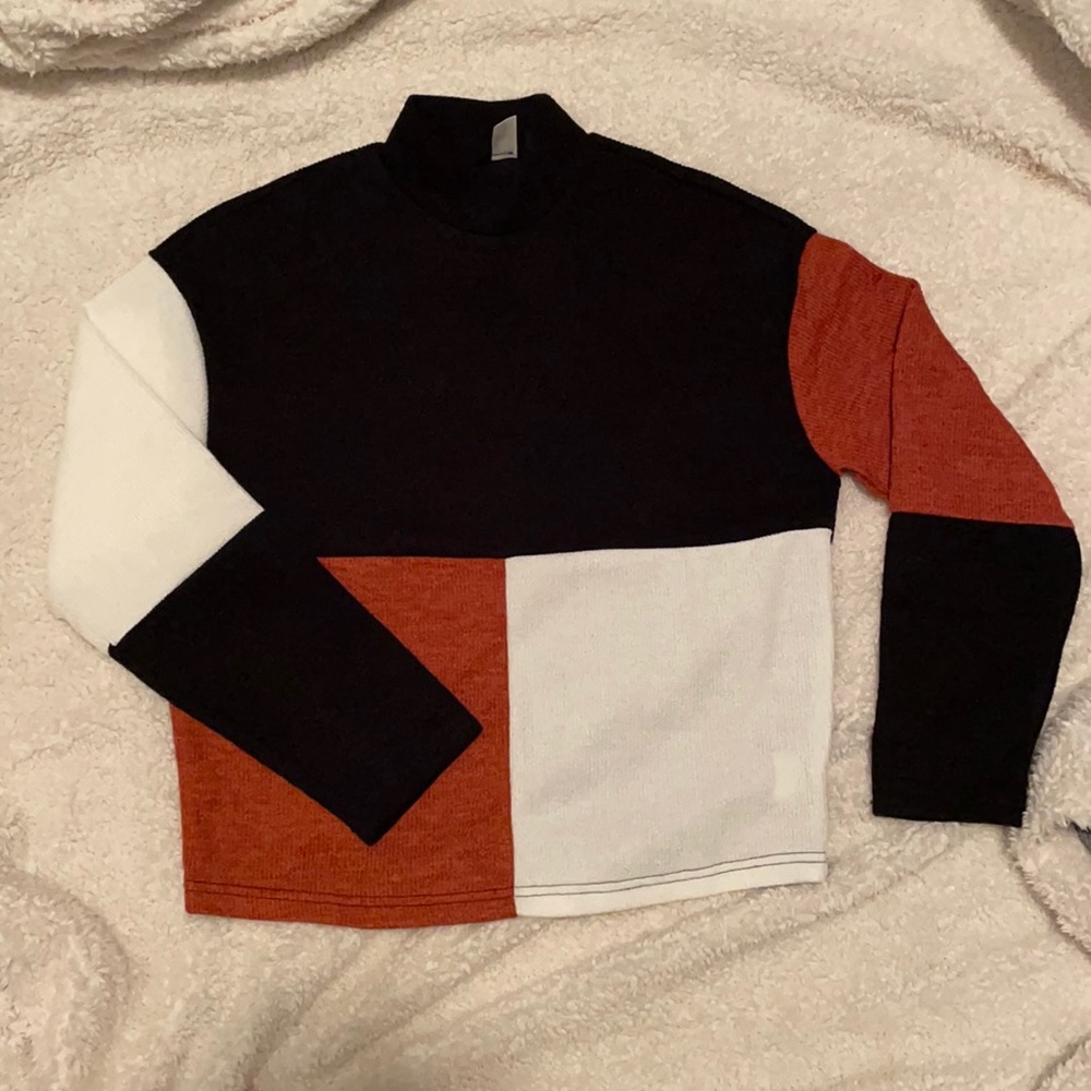 Color Block Mock Neck Sweater- Small